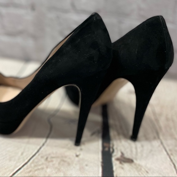 Miu Miu Peep Toe Platform Pumps Women Black Suede Heel Shoes  37.5/US 7 - Picture 14 of 16